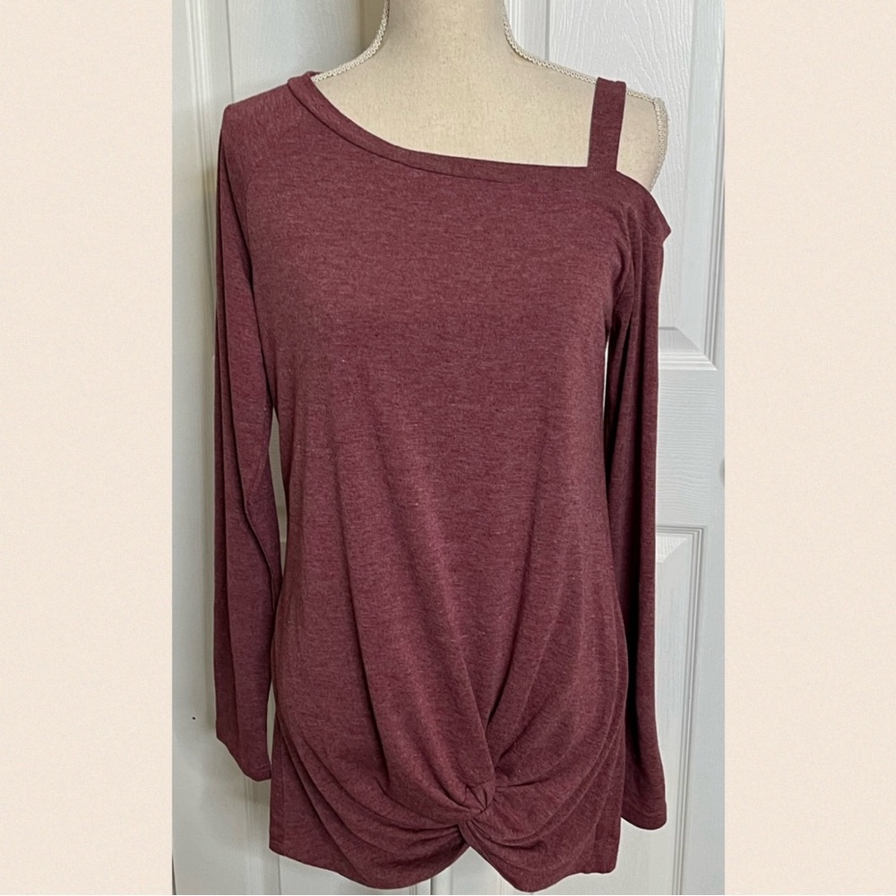 Temofon Cold Shoulder Wine Twist Knot Long Sleeve Tunic size Medium